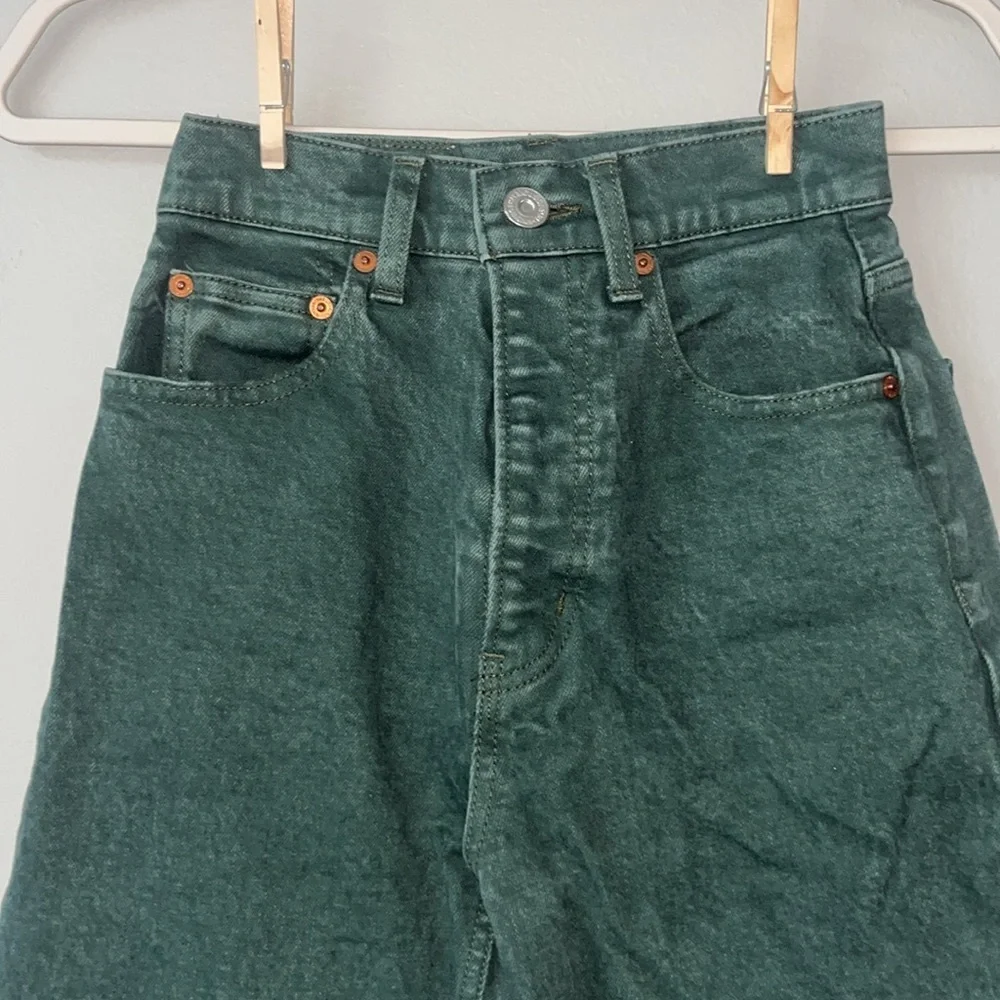 MOUSSY Plain‎ Jeans High Rise Ankle Straight Green Women Sz 24 Japan